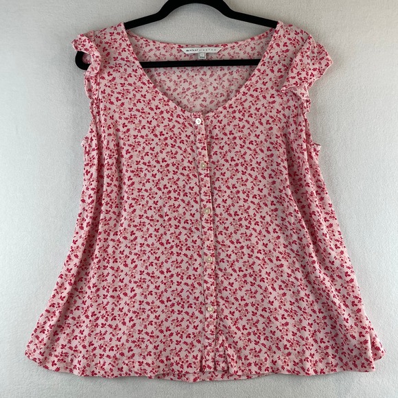 The Nines by HATCH Flutter Short Sleeve Maternity Blouse Pink Floral SZ Lg - Picture 2 of 8